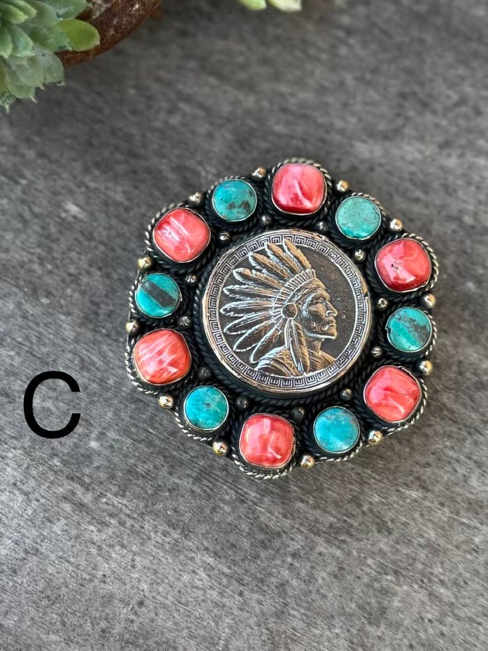 Spiny Oyster & Kingman Coin Belt Buckle - Cowgirls & City Chics