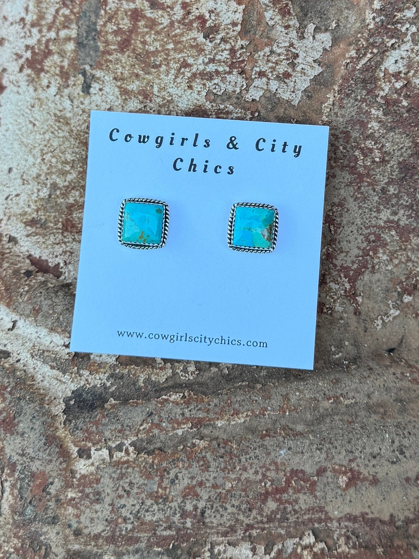 Square Kingman Stud Earrings - Cowgirls & City Chics