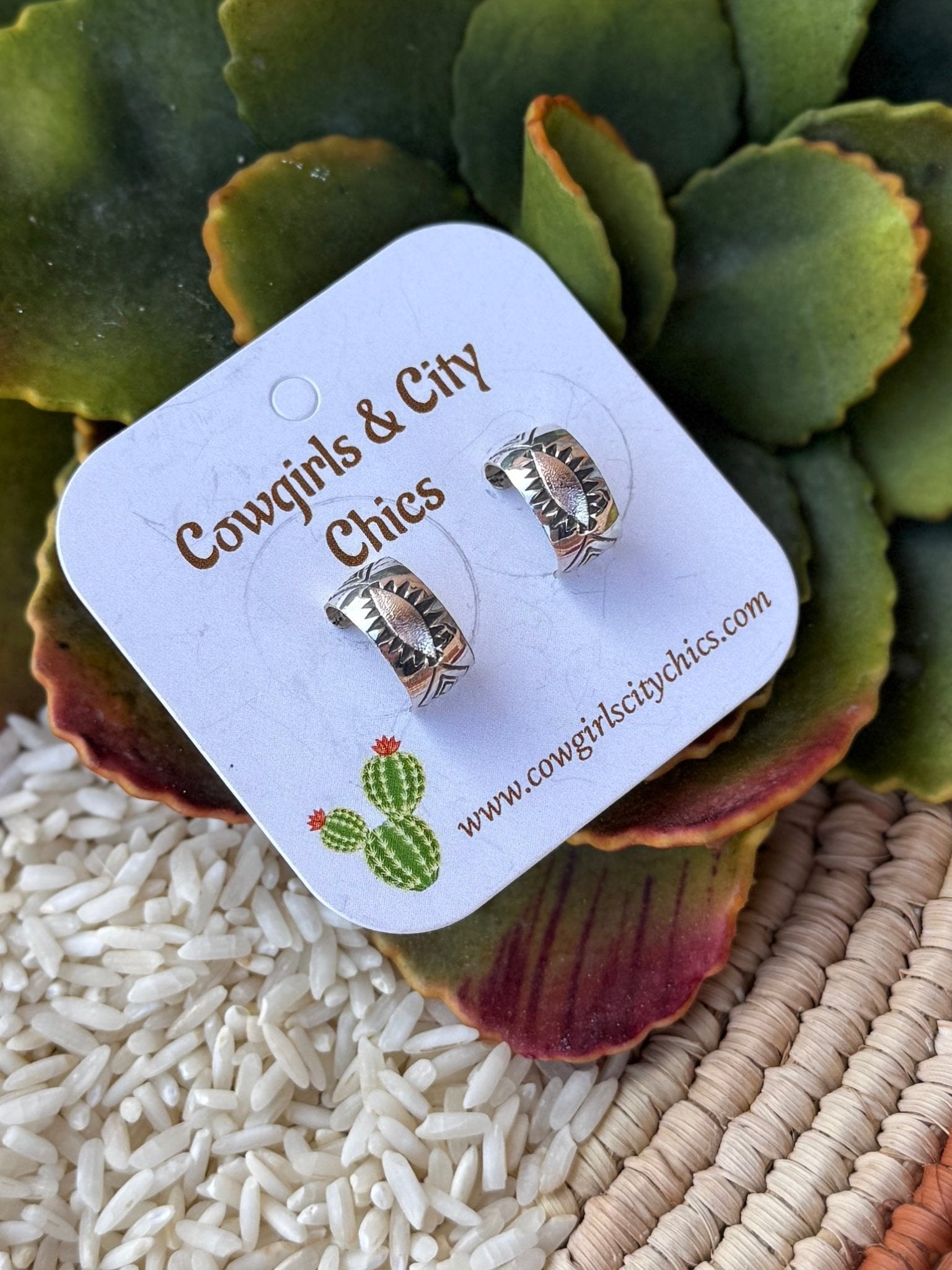 Stamped Silver Huggie Earring - Cowgirls & City Chics