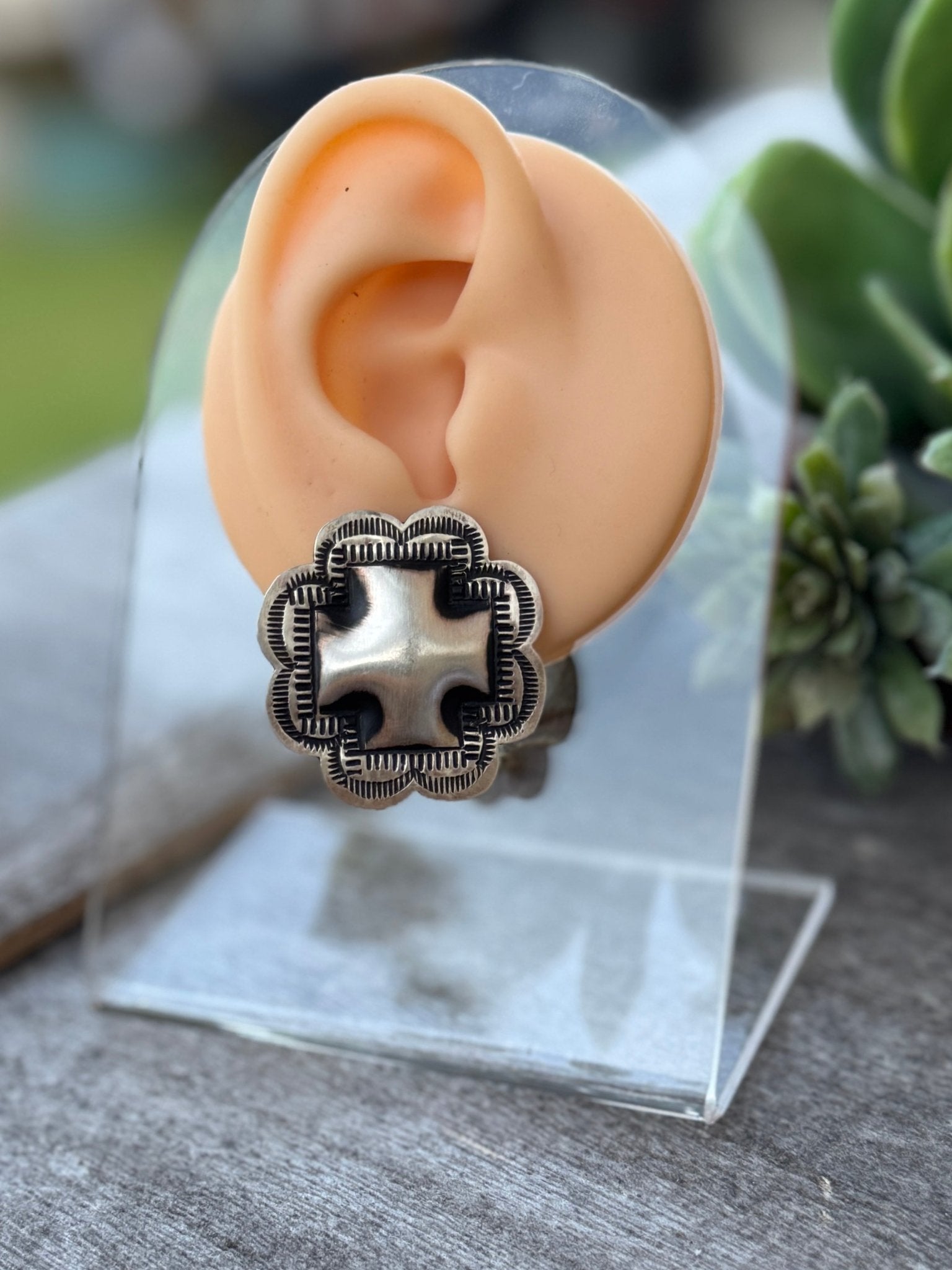 Stamped Square Tahe Stud Earrings - Cowgirls & City Chics