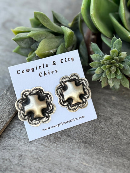 Stamped Square Tahe Stud Earrings - Cowgirls & City Chics