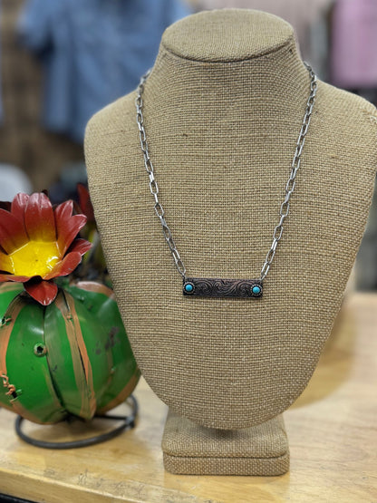 Stamped Turquoise Bar Necklace - Cowgirls & City Chics