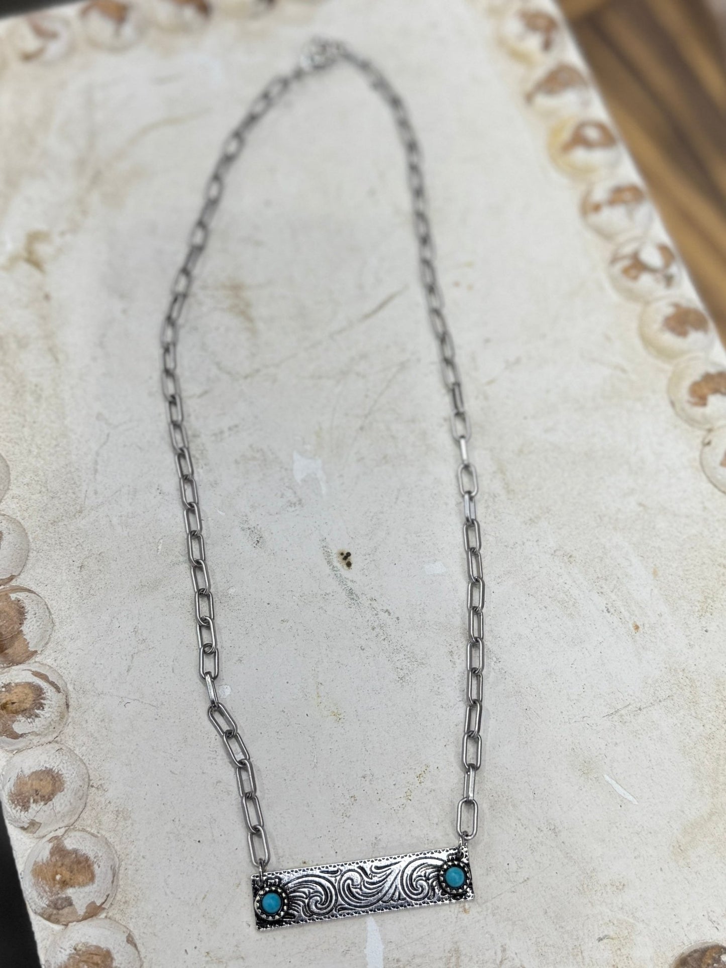 Stamped Turquoise Bar Necklace - Cowgirls & City Chics
