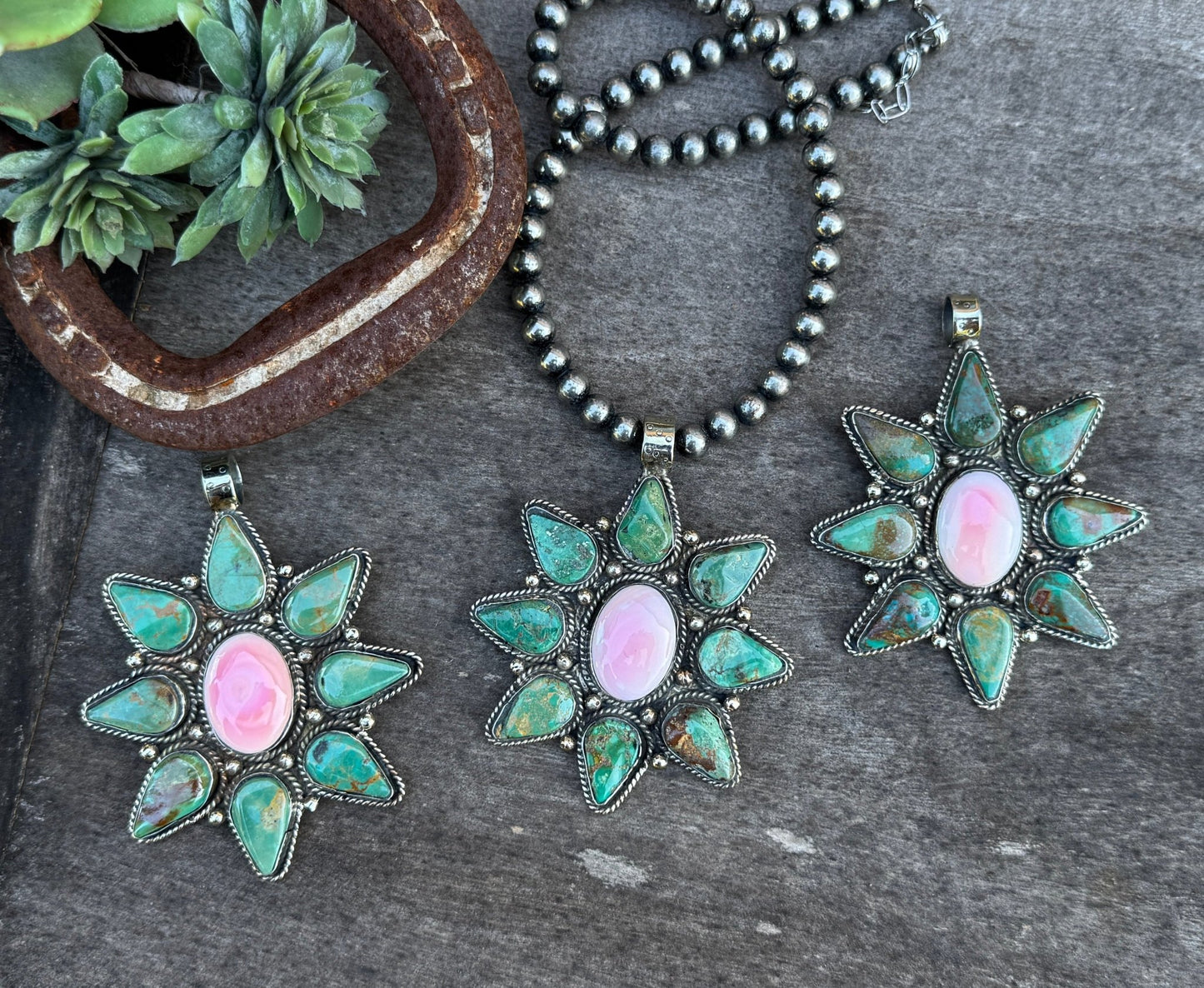 {Starburst} Pink Conch & Kingman Pendent - Cowgirls & City Chics
