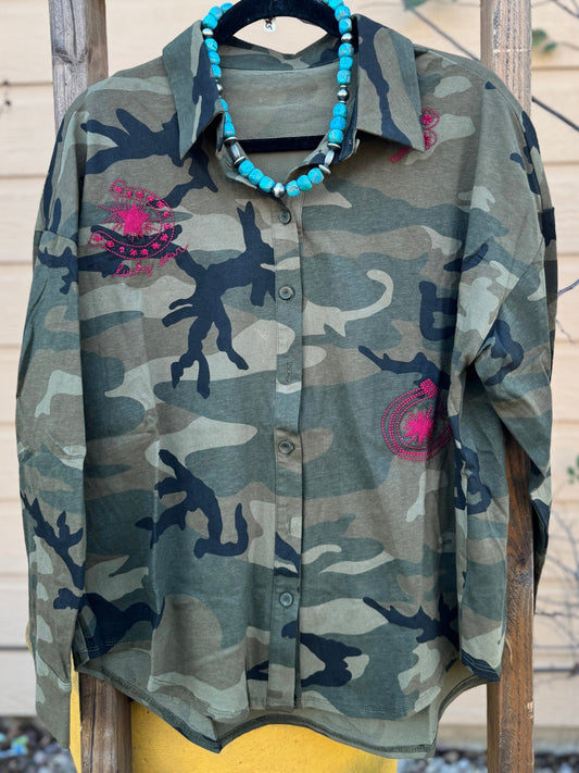 Stitched Camo Long Sleeve - Cowgirls & City Chics