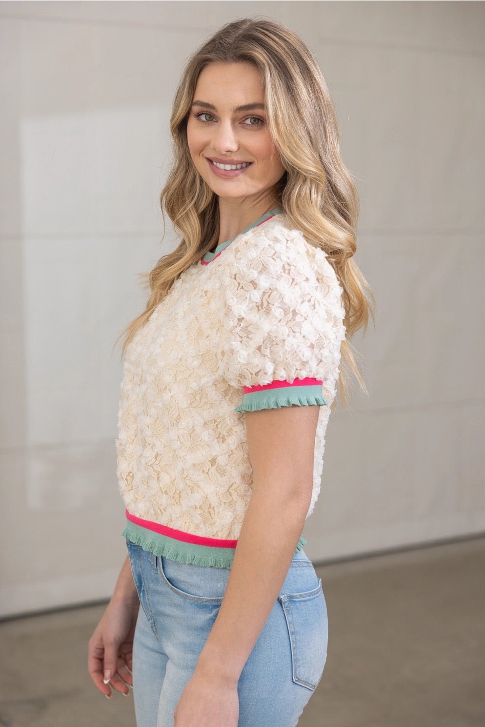 Stripe Floral Lace Top - Cowgirls & City Chics