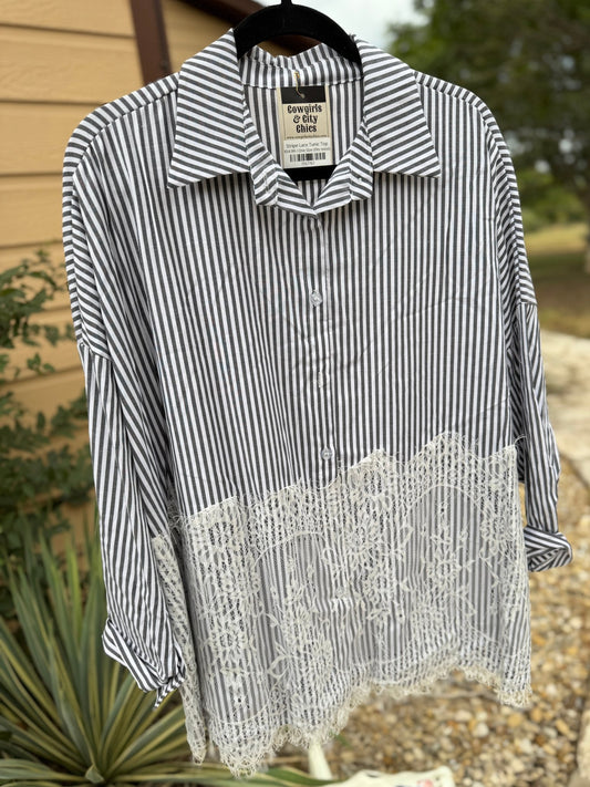 Stripe Lace Tunic Top - Cowgirls & City Chics