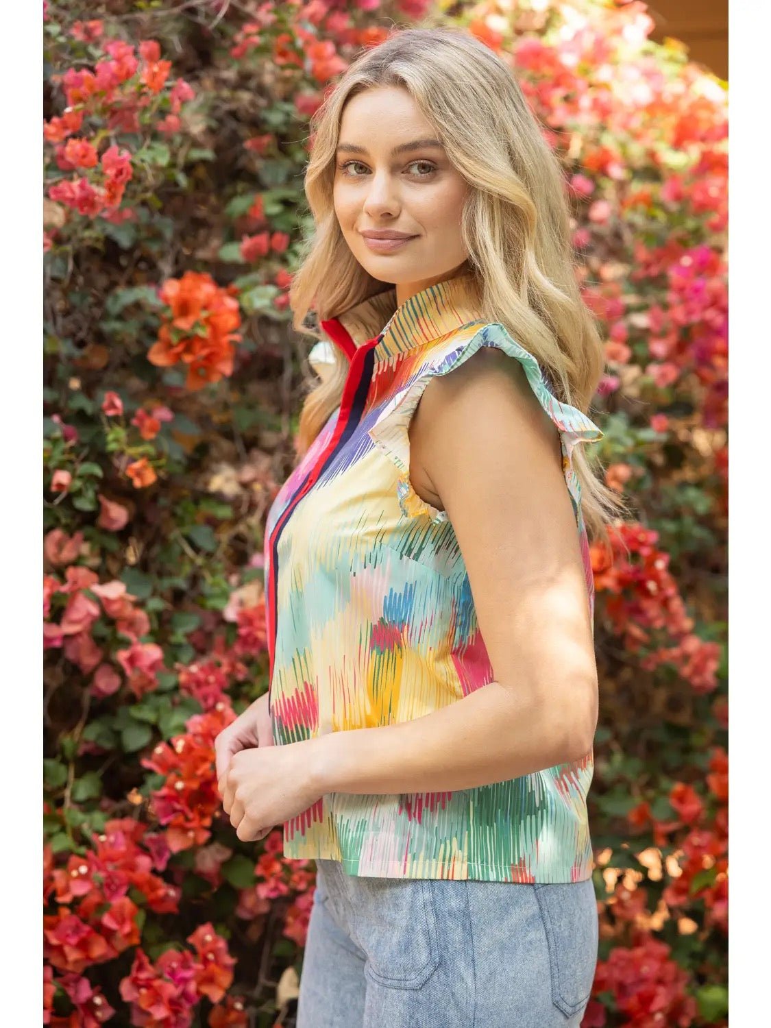 Stripe Zip Ruffle Sleeve Top - Cowgirls & City Chics