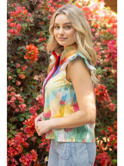 Stripe Zip Ruffle Sleeve Top - Cowgirls & City Chics