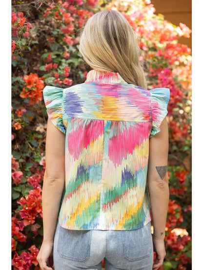 Stripe Zip Ruffle Sleeve Top - Cowgirls & City Chics