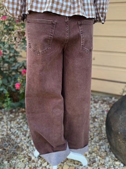 Stud Trim Brown Cuffed Jeans - Cowgirls & City Chics