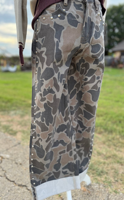 Stud Trim Camo Cuffed Jeans - Cowgirls & City Chics