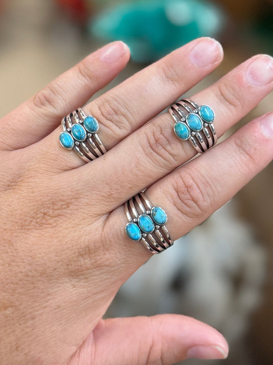 Triple Kingman Stone Wide Band Silver Ring - Cowgirls & City Chics