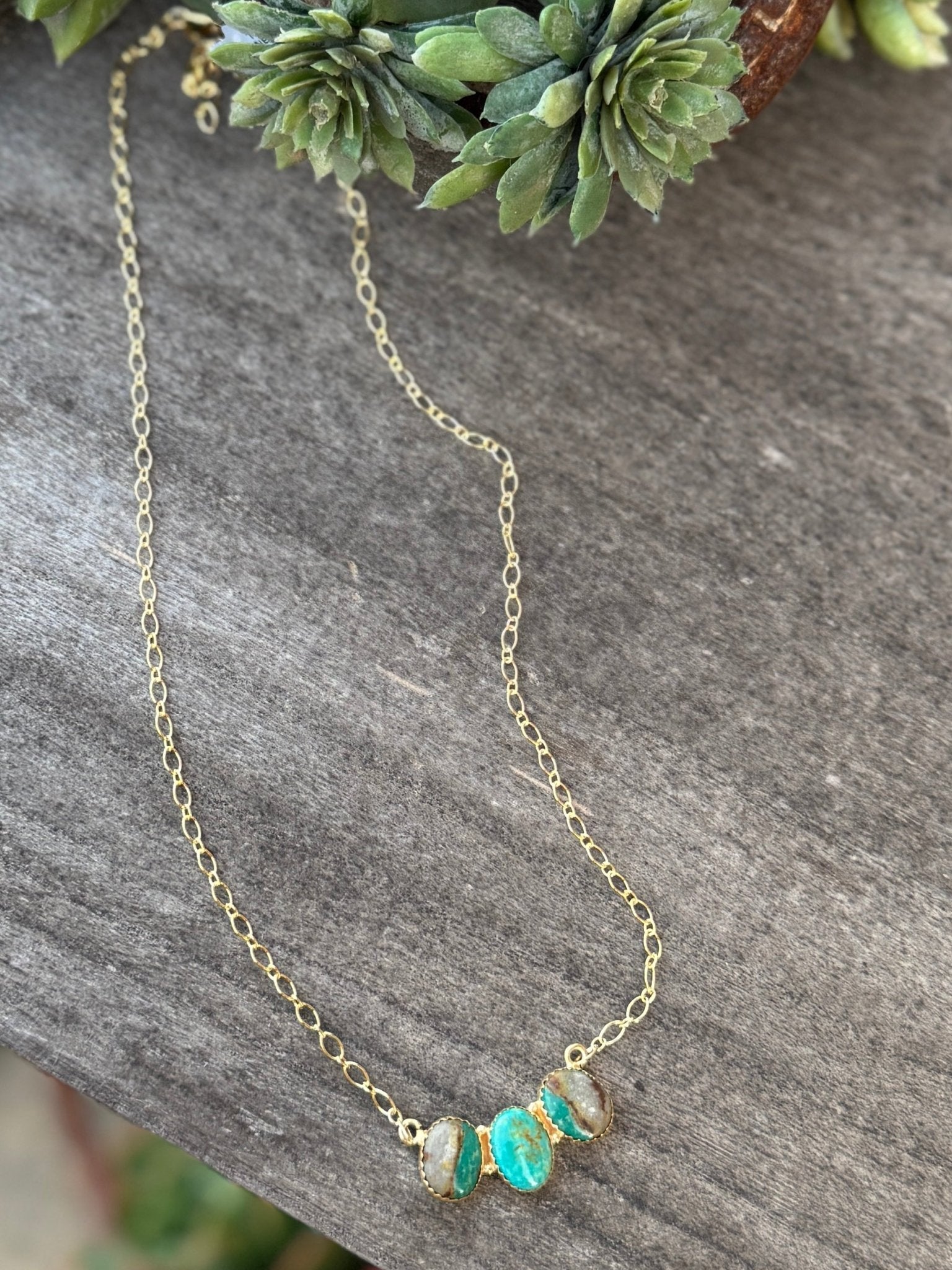 Triple Stone Royston Gold Necklace - Cowgirls & City Chics