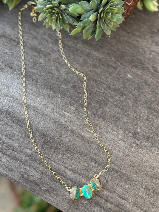 Triple Stone Royston Gold Necklace - Cowgirls & City Chics