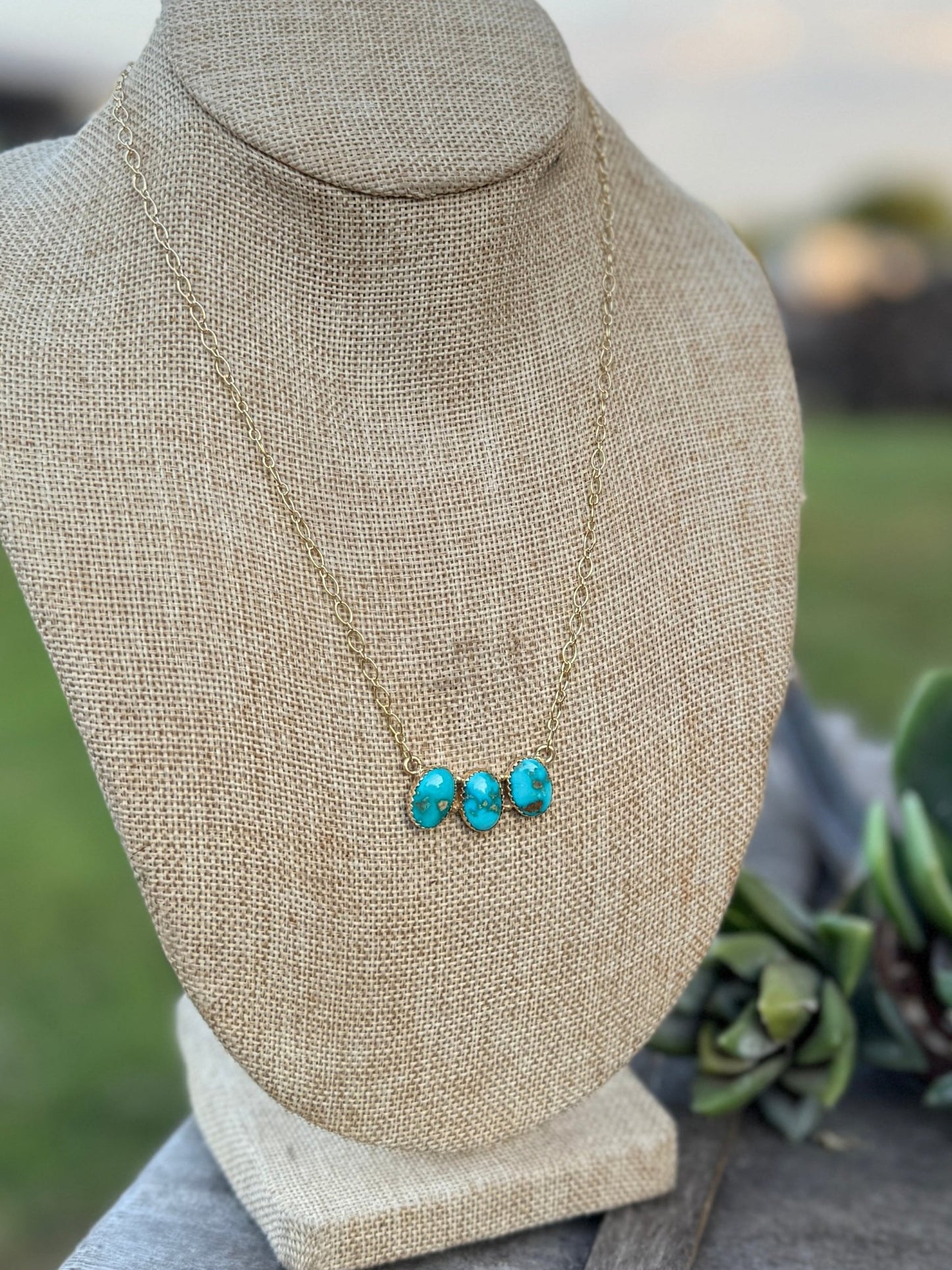 Triple Stone White Water Gold Necklace - Cowgirls & City Chics