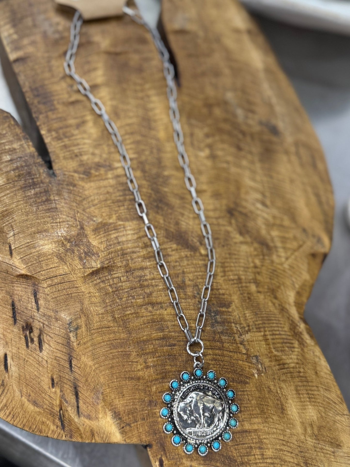 Turquoise Buffalo Coin Necklace - Cowgirls & City Chics