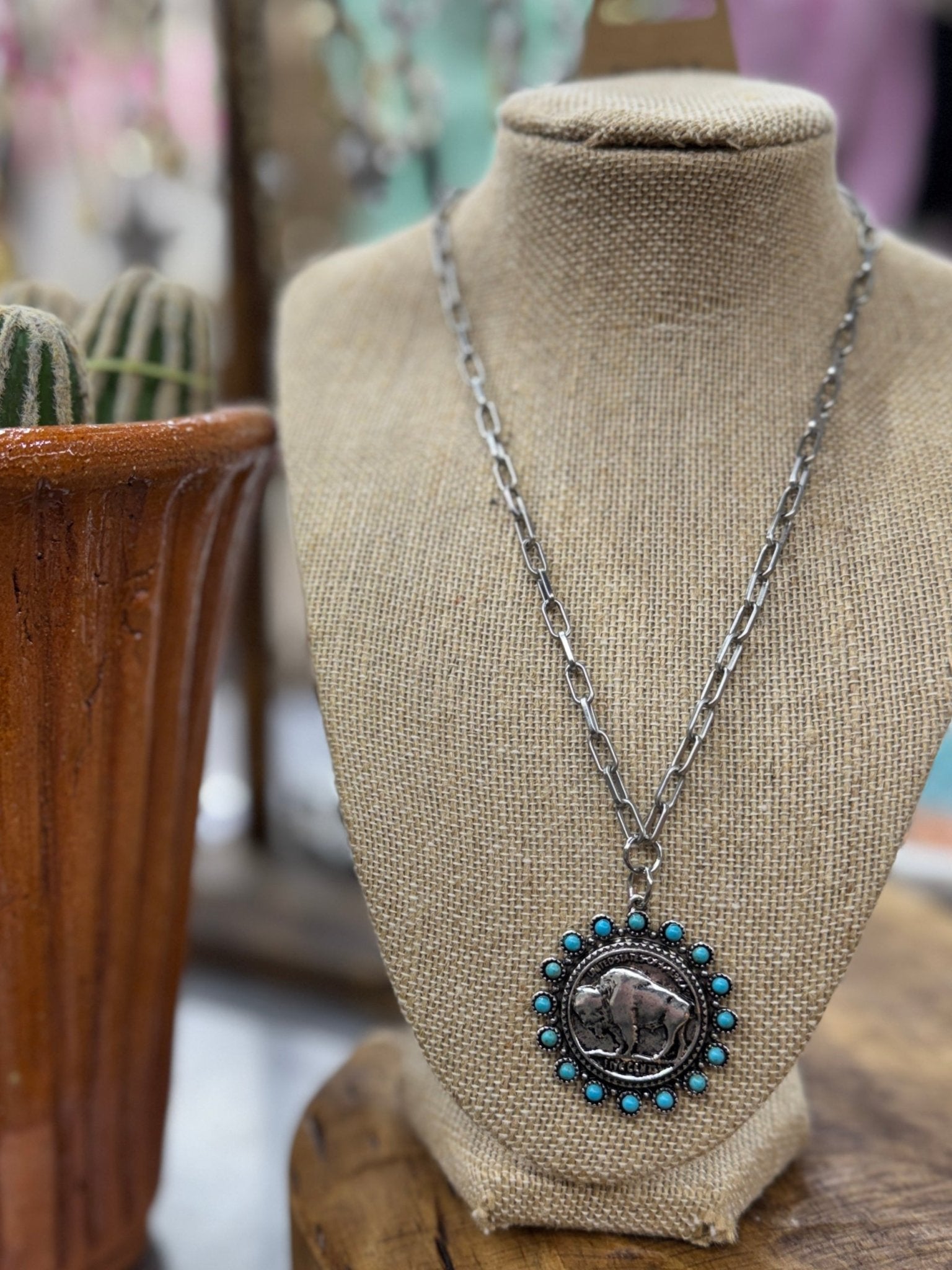 Turquoise Buffalo Coin Necklace - Cowgirls & City Chics