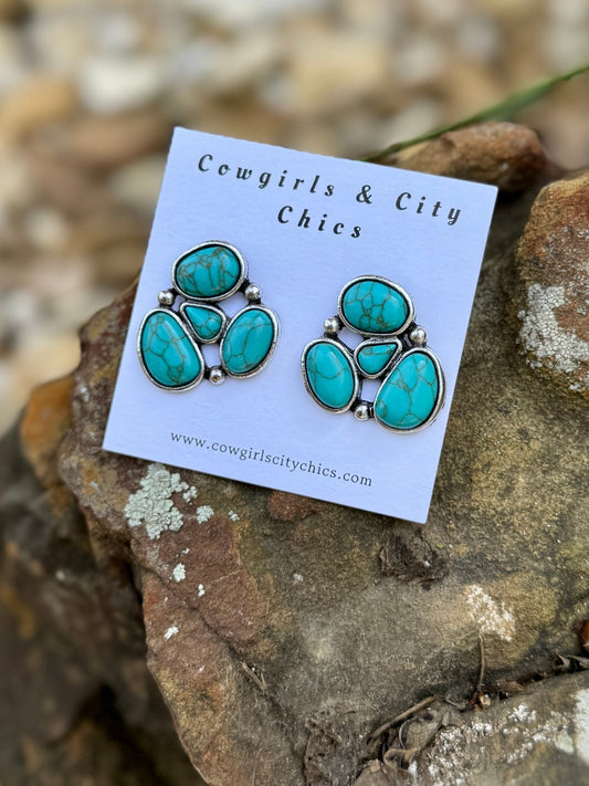 Turquoise Cluster Stone Earring - Cowgirls & City Chics
