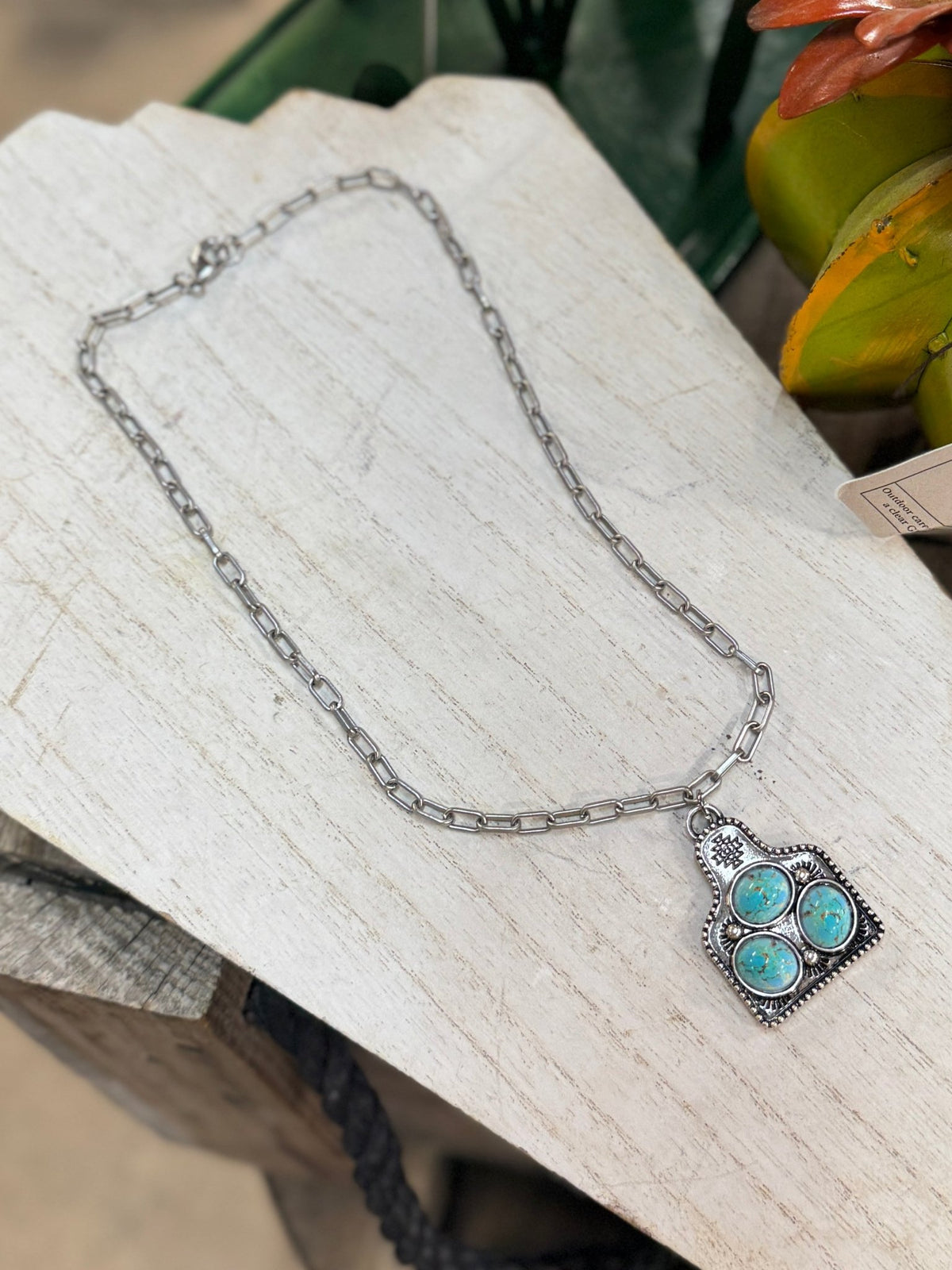 Turquoise Cow Tag Necklace - Cowgirls & City Chics