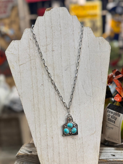Turquoise Cow Tag Necklace - Cowgirls & City Chics