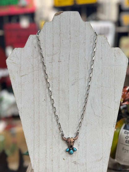 Turquoise Cowskull Necklace - Cowgirls & City Chics