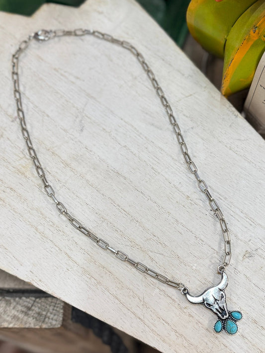 Turquoise Cowskull Necklace - Cowgirls & City Chics