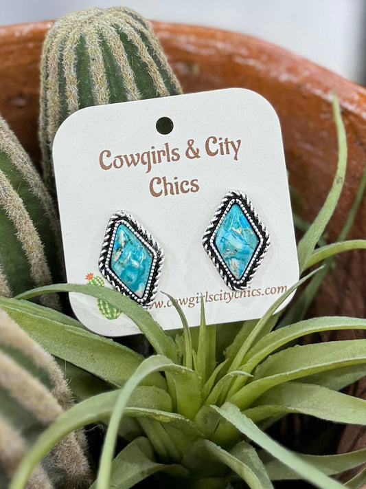Turquoise Diamond Earring - Cowgirls & City Chics