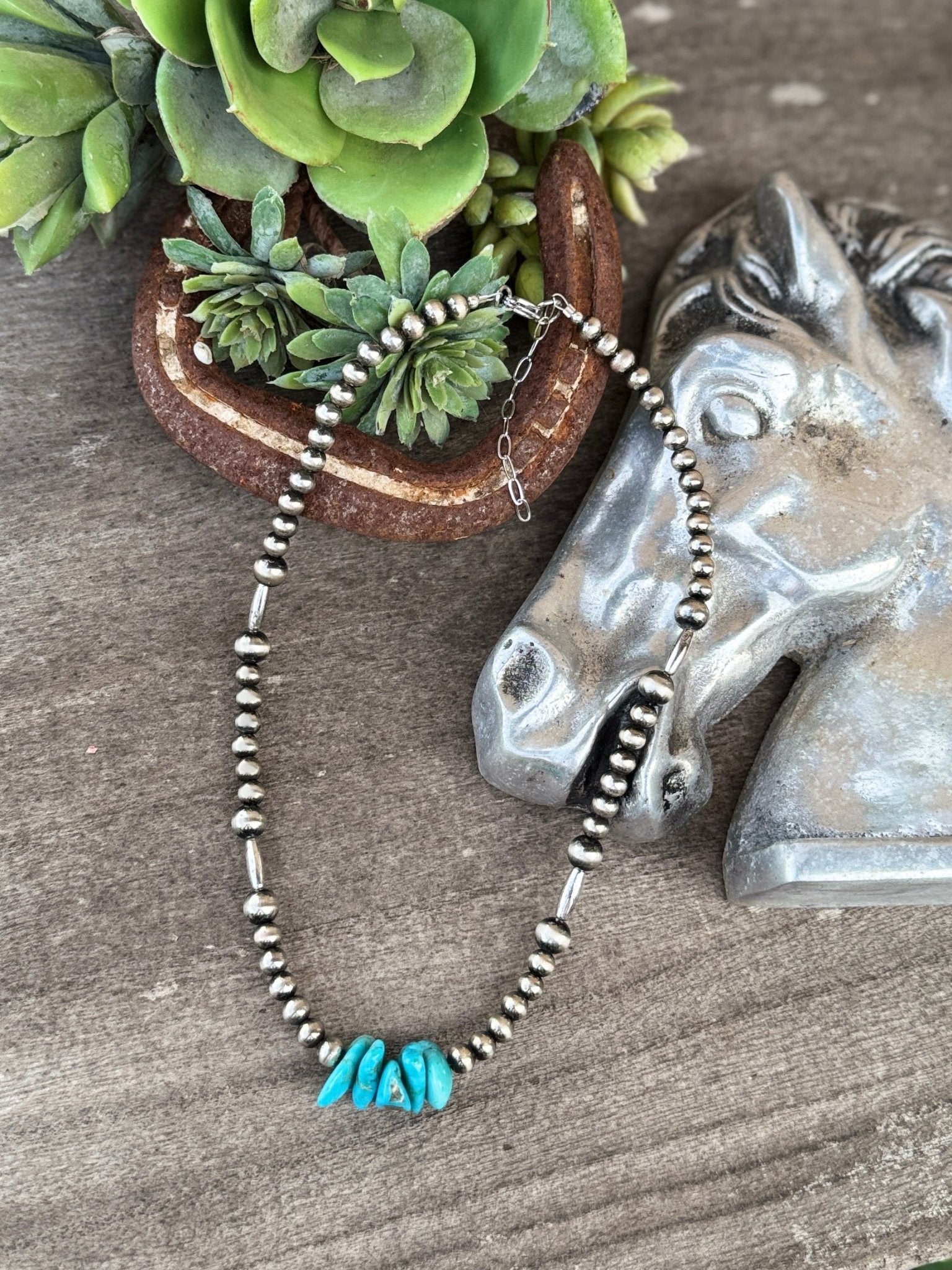 Turquoise Disc & Pearl Necklace - Cowgirls & City Chics
