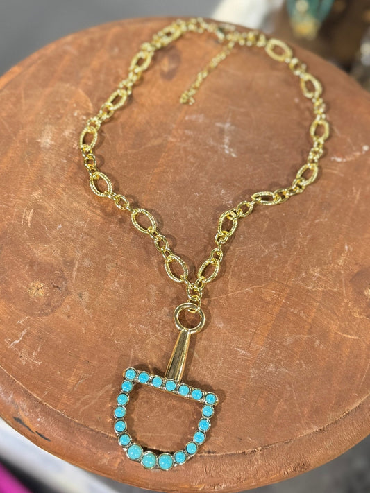Turquoise & Gold Bit Necklace - Cowgirls & City Chics