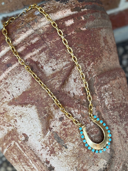 Turquoise & Gold Horseshoe Necklace - Cowgirls & City Chics