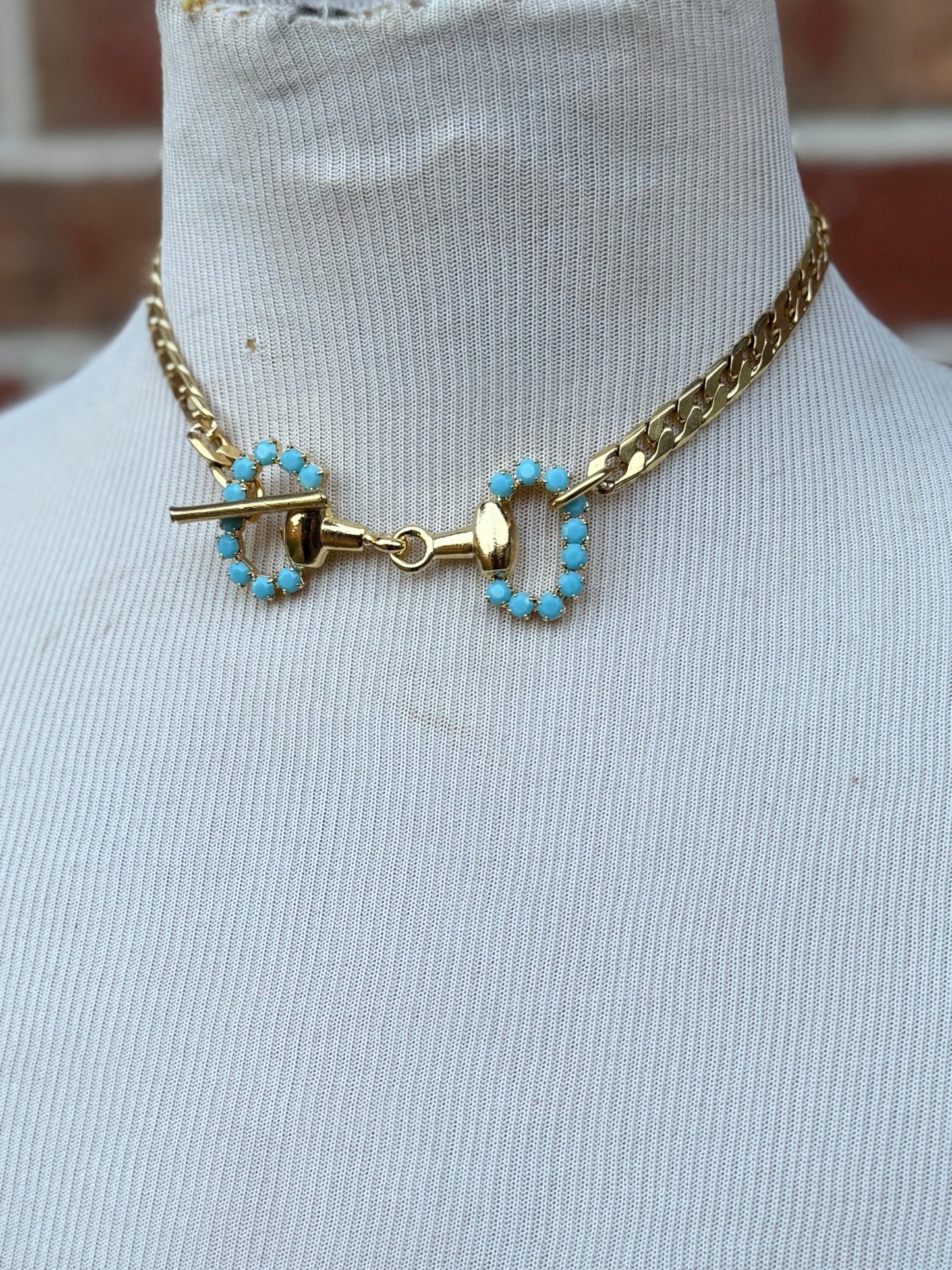 Turquoise & Gold Snaffle Bit Necklace - Cowgirls & City Chics
