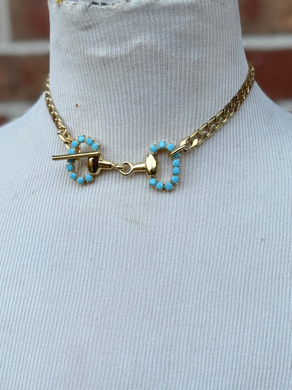 Turquoise & Gold Snaffle Bit Necklace - Cowgirls & City Chics