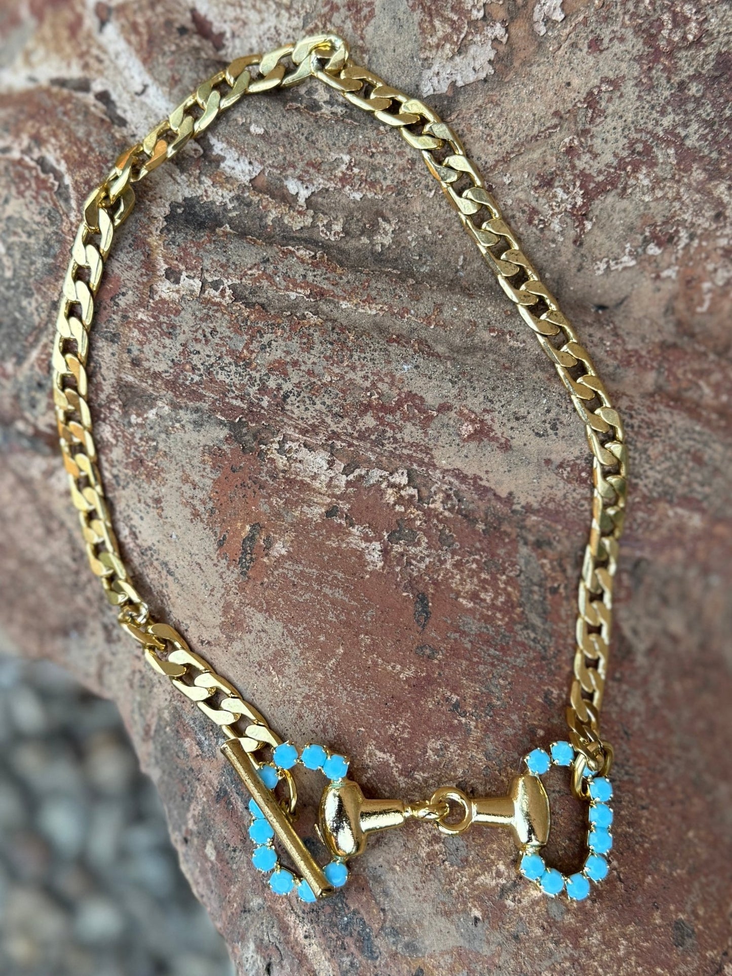 Turquoise & Gold Snaffle Bit Necklace - Cowgirls & City Chics