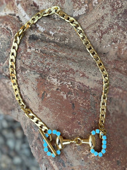 Turquoise & Gold Snaffle Bit Necklace - Cowgirls & City Chics