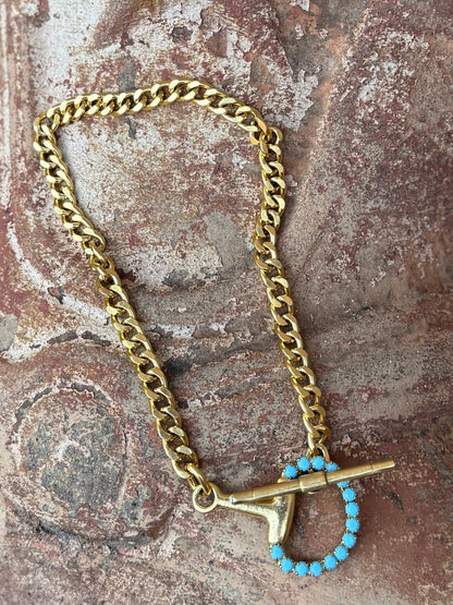 Turquoise & Gold Snaffle Drop Bit Necklace - Cowgirls & City Chics