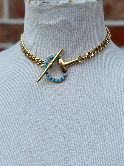 Turquoise & Gold Snaffle Drop Bit Necklace - Cowgirls & City Chics