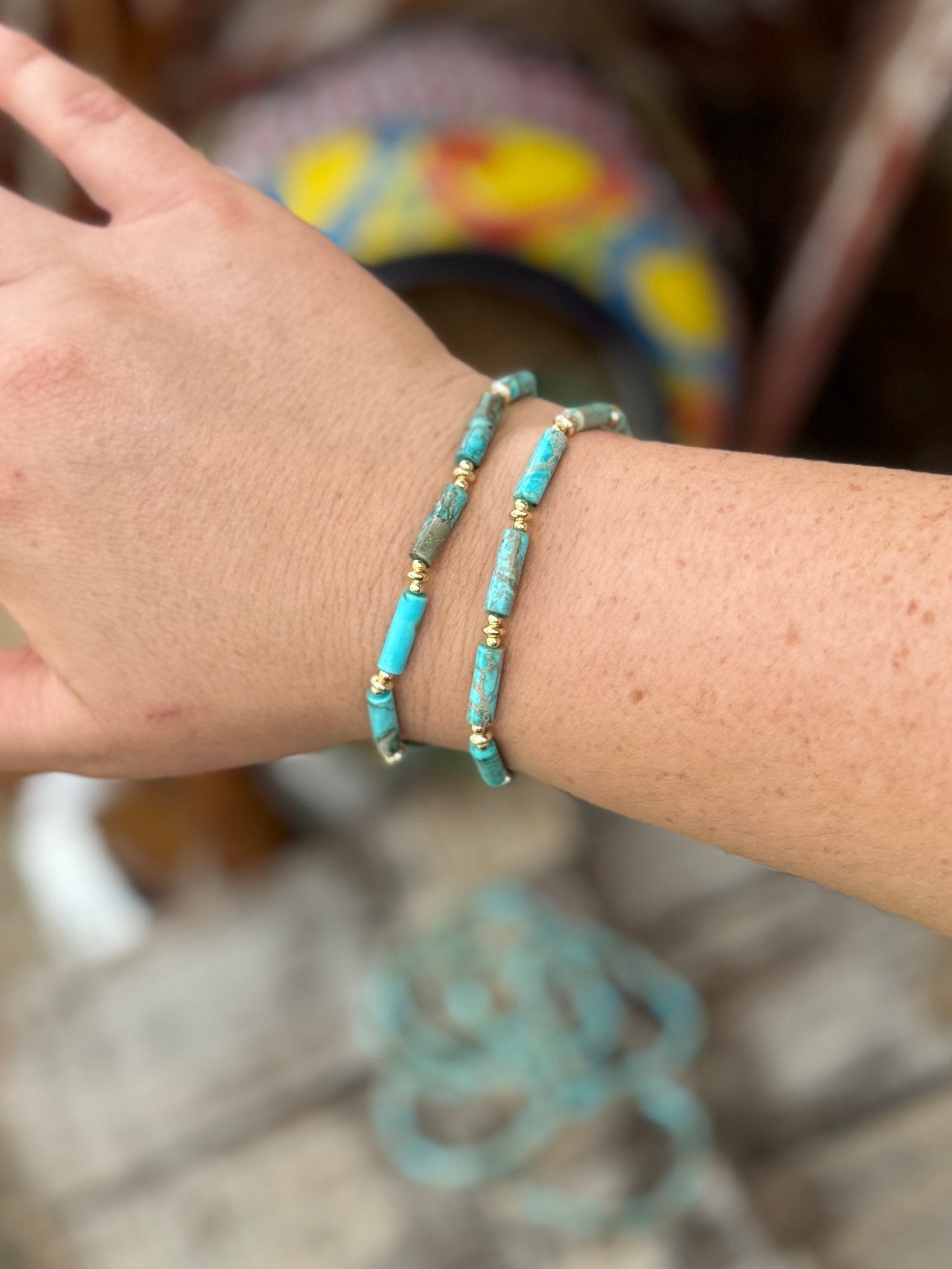 Turquoise & Gold Stretch Bracelets - Cowgirls & City Chics