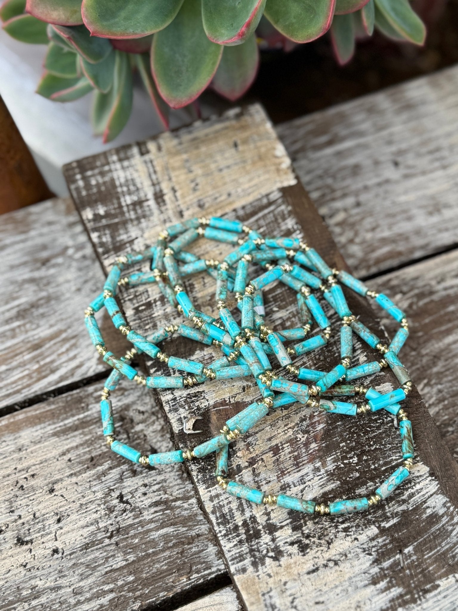 Turquoise & Gold Stretch Bracelets - Cowgirls & City Chics