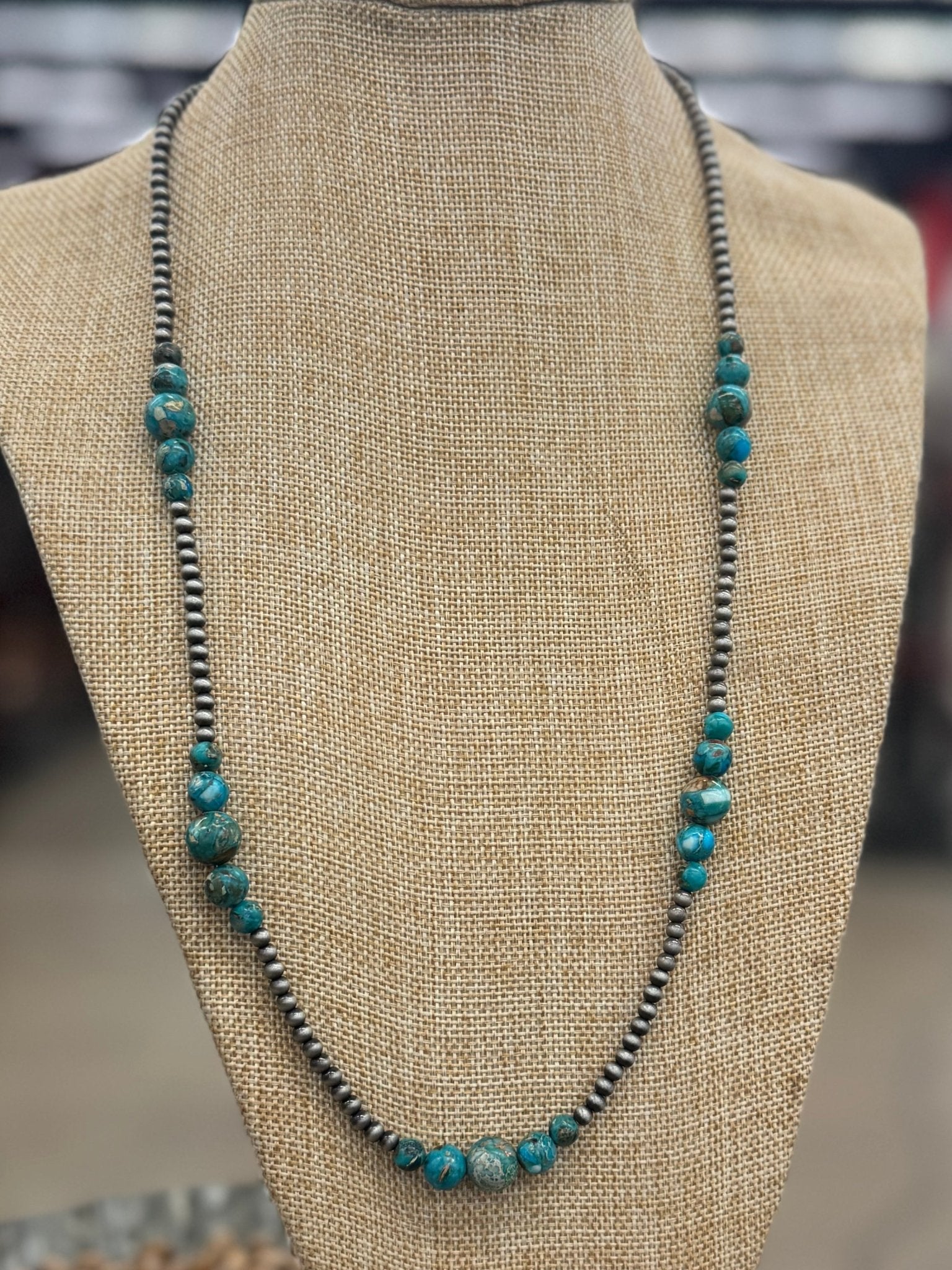 Turquoise Graduated Long Necklace - Cowgirls & City Chics