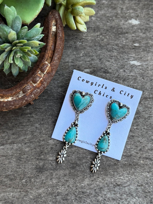 Turquoise Heart Dangle Earrings - Cowgirls & City Chics