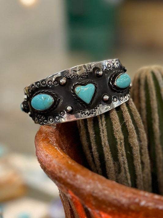 Turquoise Heart Silver Cuff - Cowgirls & City Chics