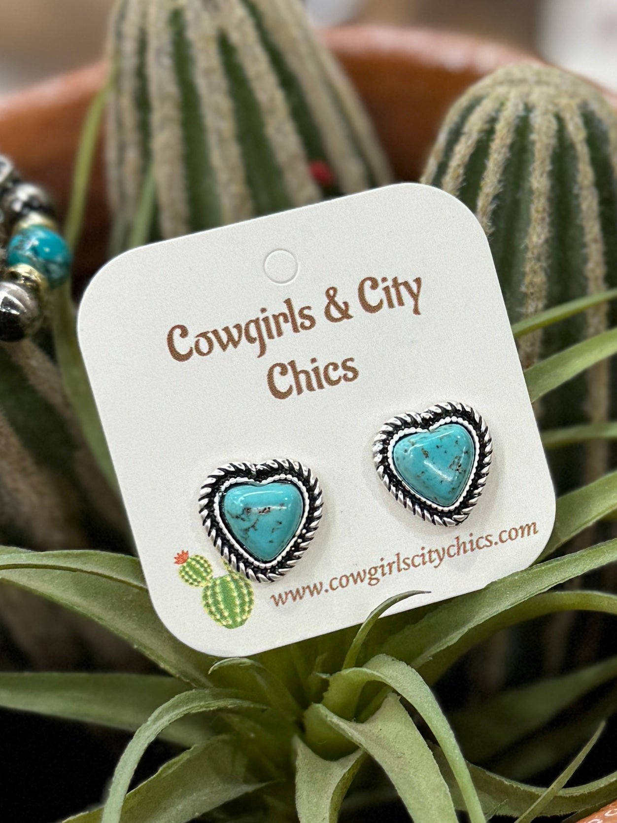 Turquoise Heart Stud Earrings - Cowgirls & City Chics
