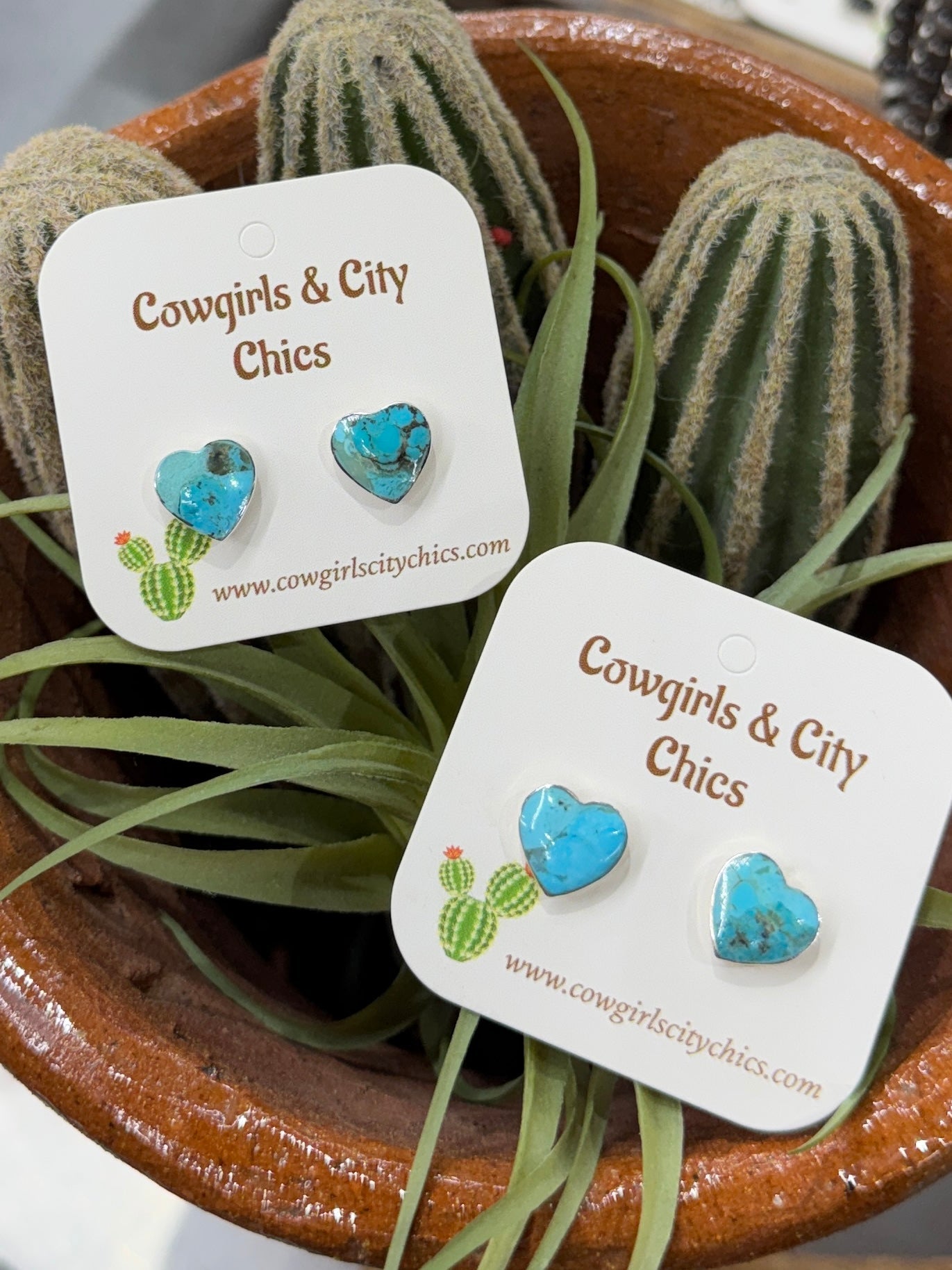 Turquoise Heart Stud Earrings - Cowgirls & City Chics
