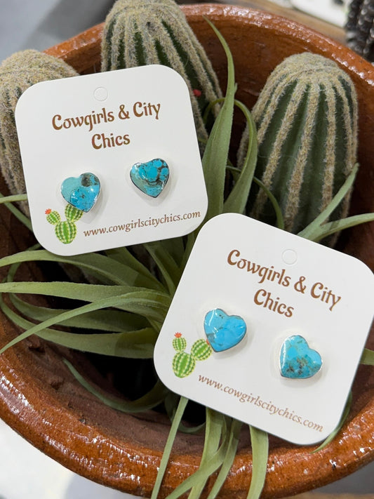 Turquoise Heart Stud Earrings - Cowgirls & City Chics