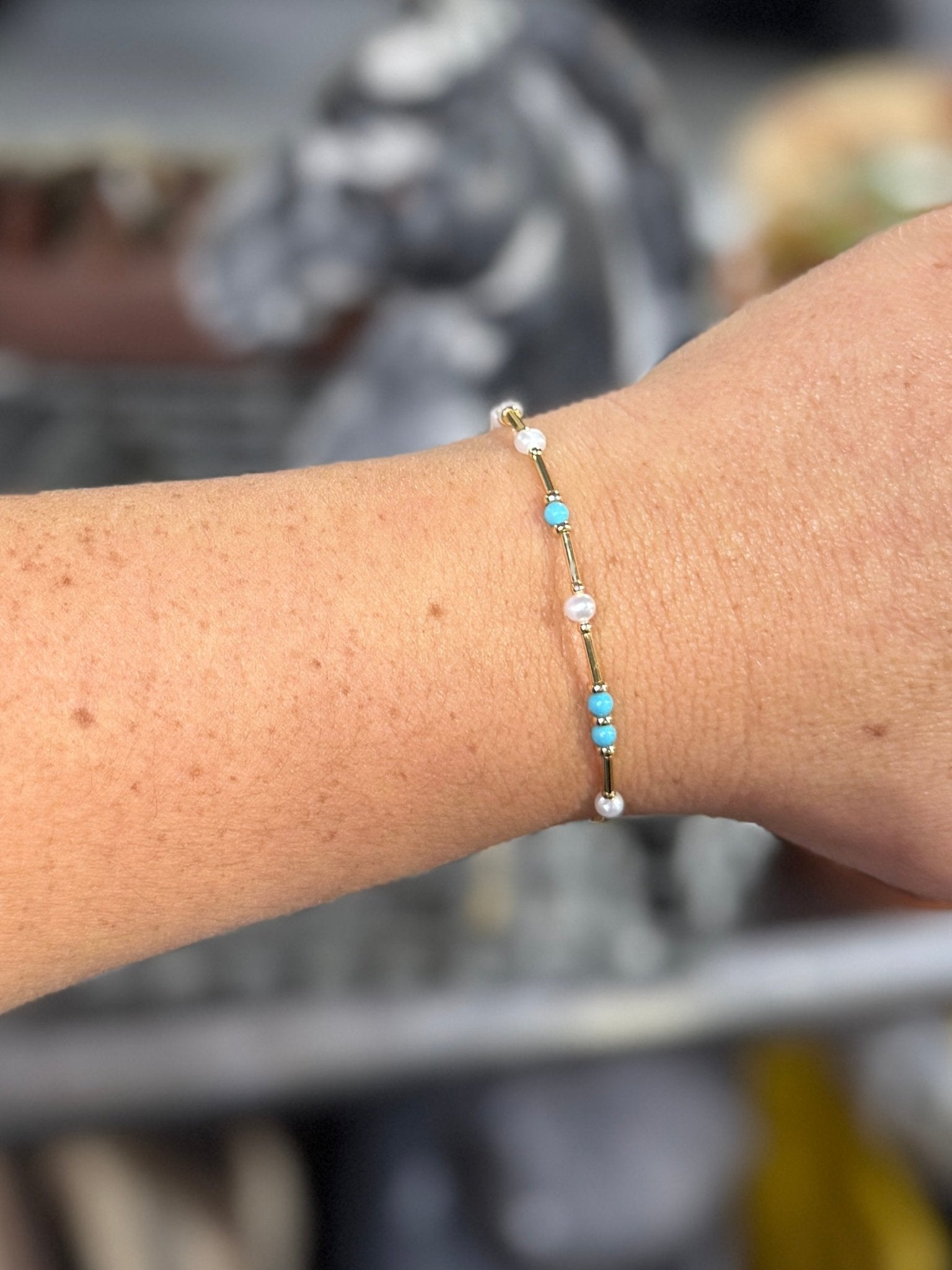 Turquoise, Pearl & Gold Bracelet - Cowgirls & City Chics