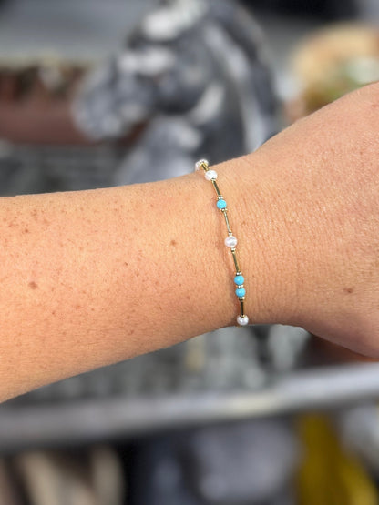 Turquoise, Pearl & Gold Bracelet - Cowgirls & City Chics