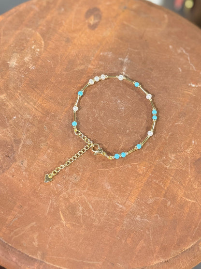 Turquoise, Pearl & Gold Bracelet - Cowgirls & City Chics