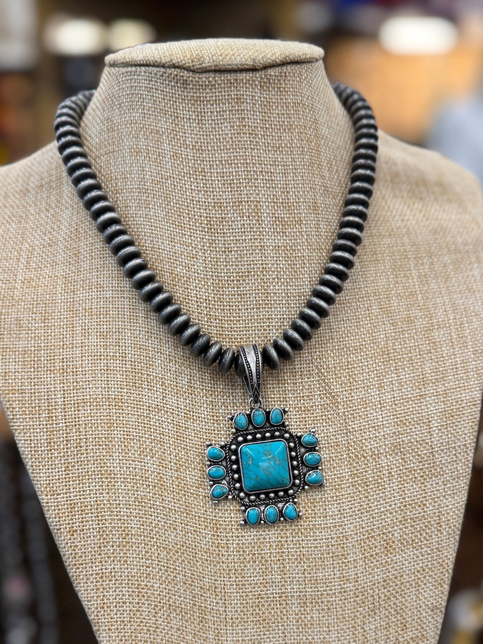 Turquoise Pendent Saucer Necklace - Cowgirls & City Chics