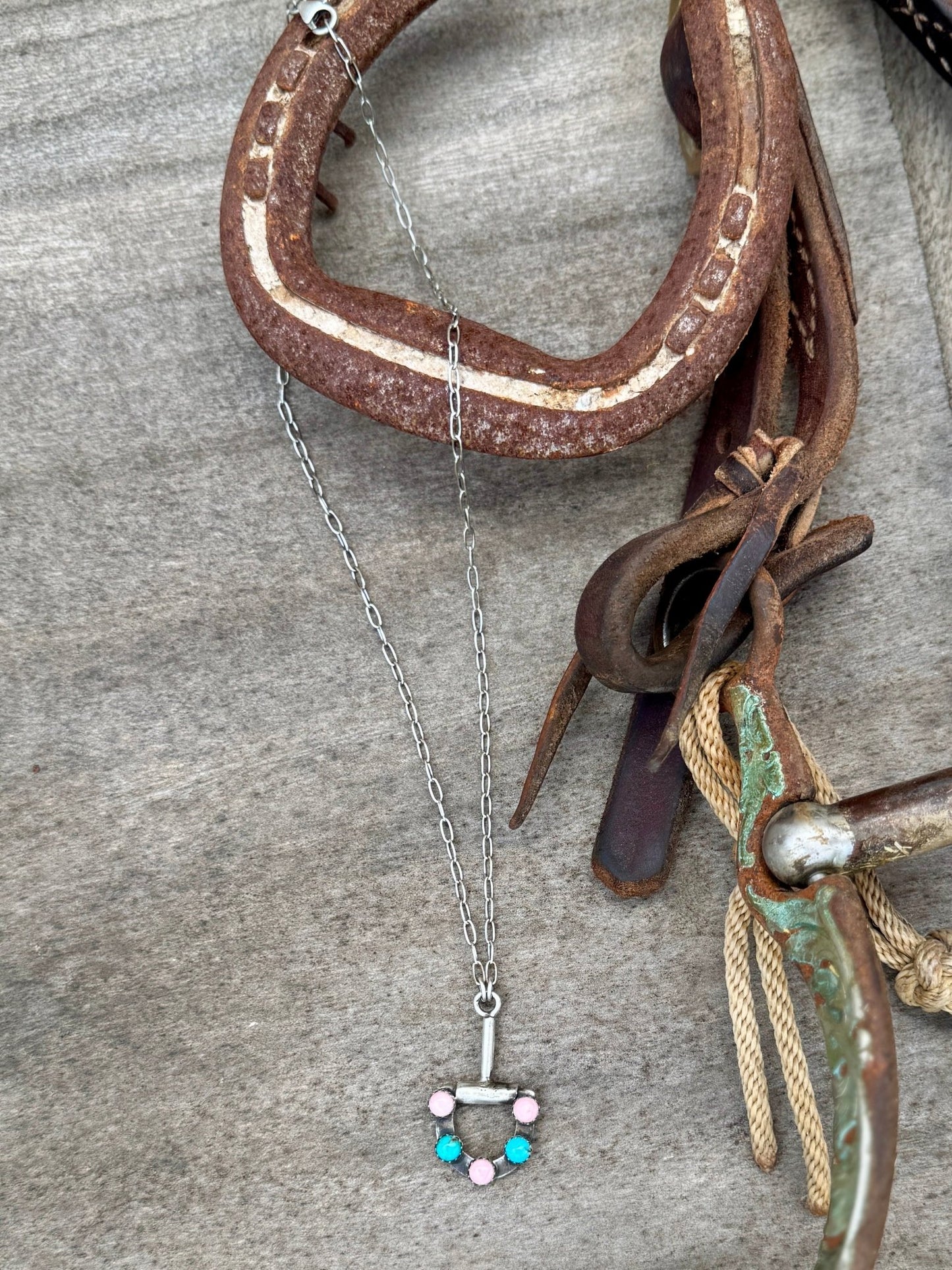 Turquoise & Pink Conch Silver Bit Necklace - Cowgirls & City Chics